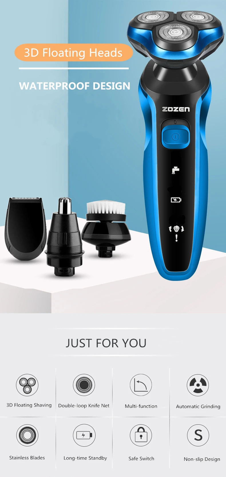 ZOZEN New Electric Razor Electric Shaver Body Hair Clipper Shaving Machine for Men Women Cutting Hair Beard Trimmer Waterproof